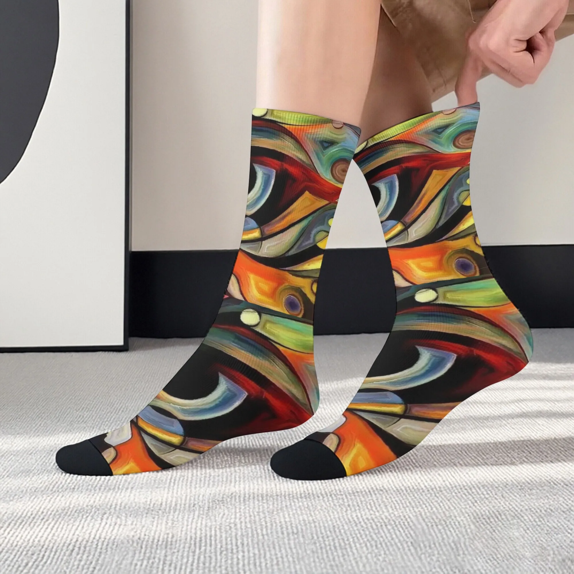 Abstract Art Eye and Profile Print Mid-calf Socks Expressionist Artistic Feel Mysterious for Individualistic Comfortable Wear