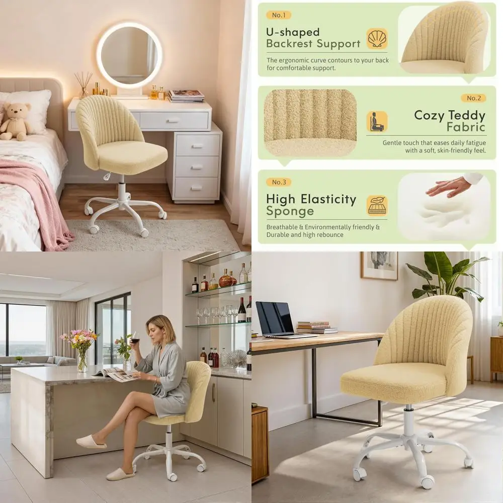 

Adjustable Swivel Ergonomic Office Chair with Wheels, Teddy Velvet Yellow