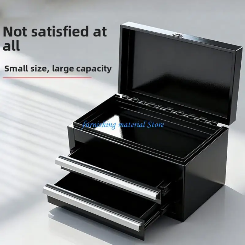 Y5GD Mini 2-Layer Drawer Metal Parts Case with Hinged Top Storage for Desktop Craft Pieces and Daily Repair Supply Sorting