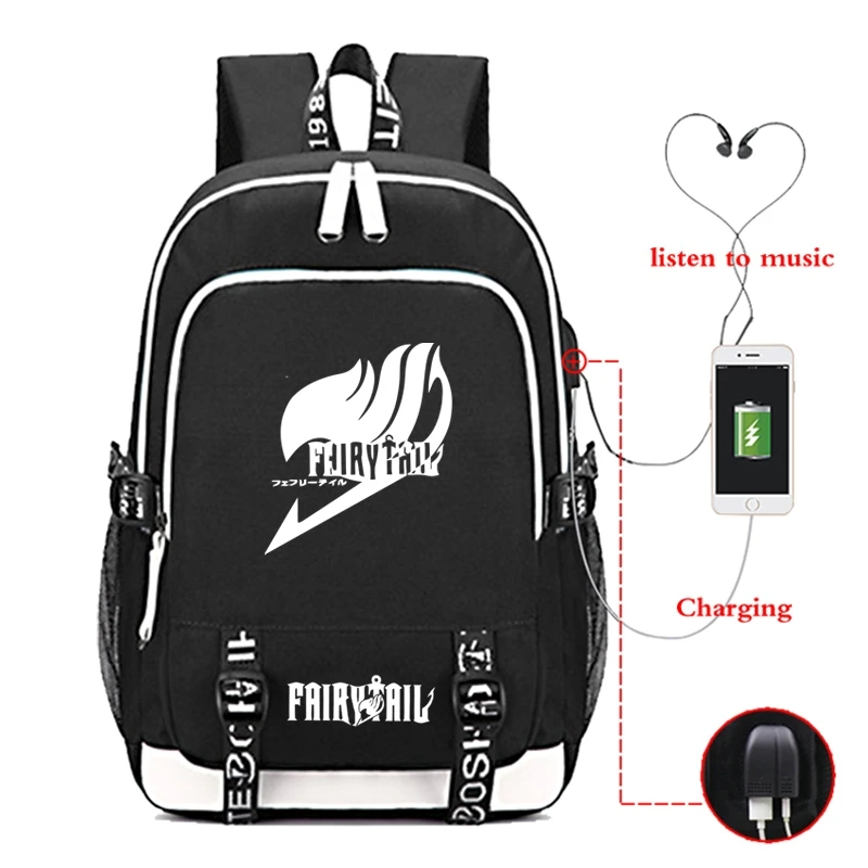 

Anime Fairy Tail Printed Backpack School Bags Boys Girls Travel Bag Women Men USB Charging Backpack