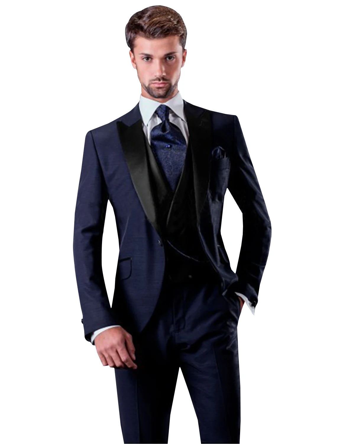 

Men's One Button Suit Slim Fit Three Piece Peak Lapel Jacket Party Tuxedo