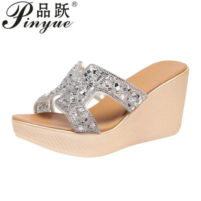 8cm Summer Concise Peep Toe Women Platform Wedges Slippers Ladies Sandals Fashion High Heels Shoes Female Flip Flops Tong Femme