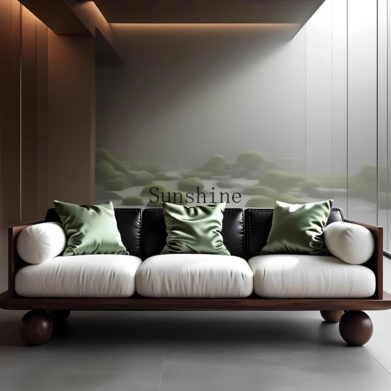 

Wabi Sandy Wind Solid Wood Sofa Medieval Living Room Modern Simple Three-person Straight Row Furniture