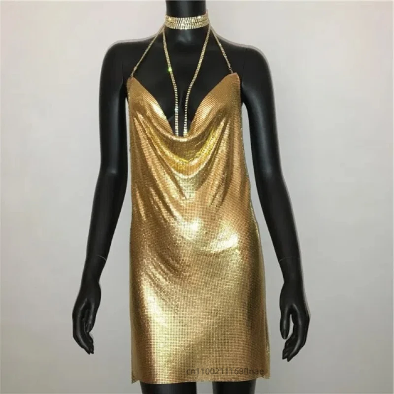 Hot Selling European and American Modern Dance Dress Women's Metal Sequin Dress Sexy Sweet and Spicy Style Camisole Dress Women