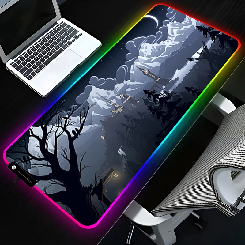 

Коврик для мыши со светодиодной подсветкой RGB, аксессуары для компьютерных игр, коврик для мыши, резиновый коврик для клавиатуры HD, нескользящий солнцезащитный коврик для мыши с пейзажем, настольный коврик