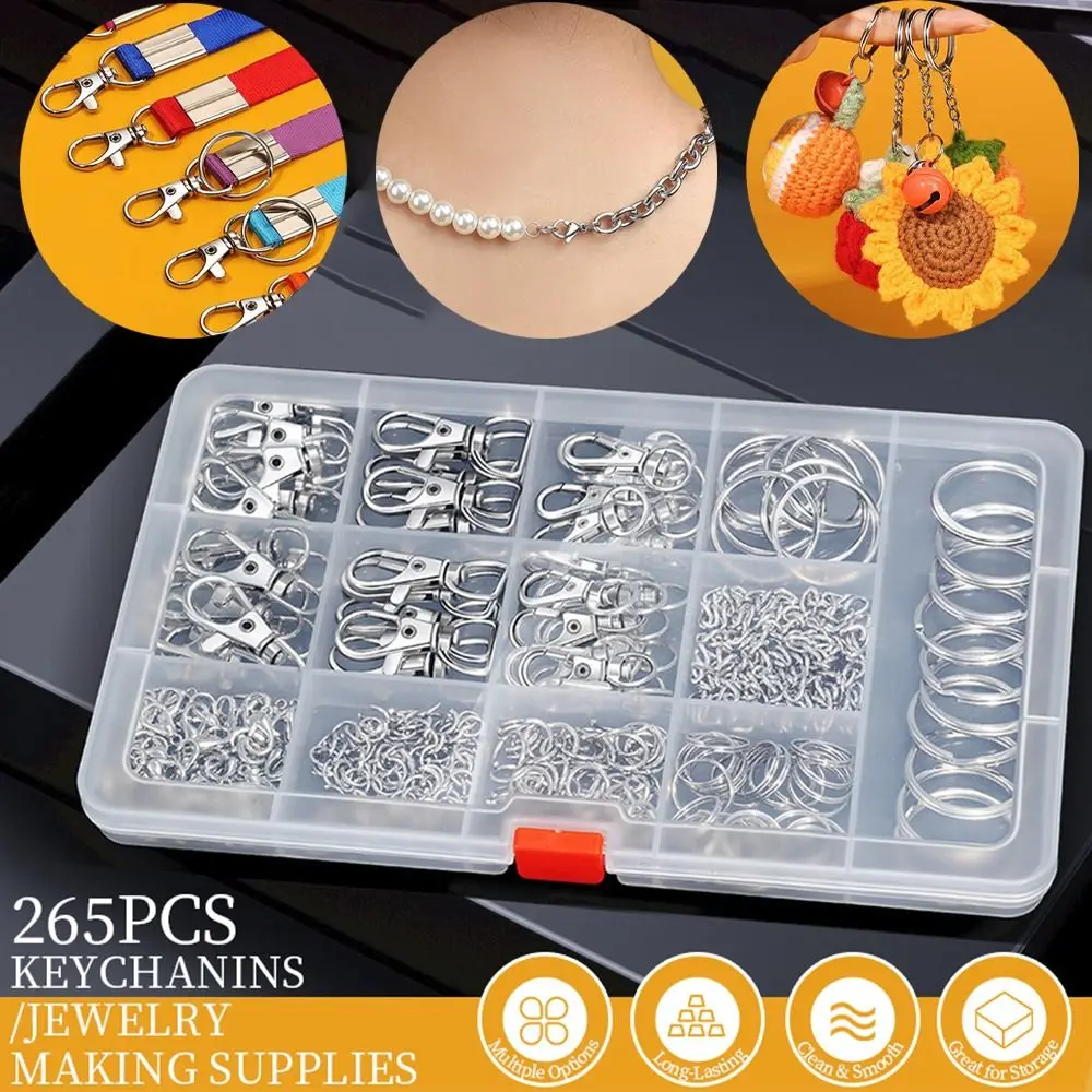 265PCS Metal Keychain Making Set Silver Gold Jumprings Extender Chain Keychain Clip with Key Ring DIY Sewing Craft