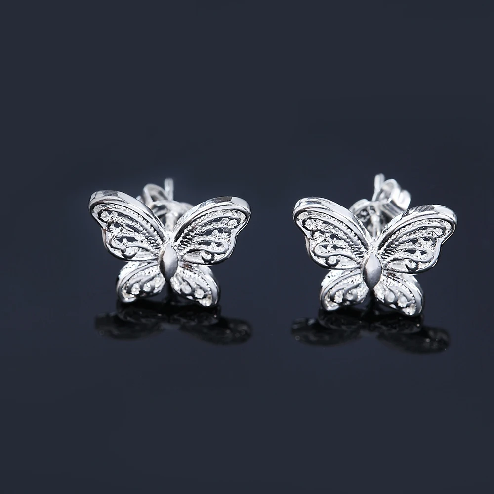 Hot High Quality 925 Sterling Silver Pretty Butterfly Studs Earrings for Women Fashion Wedding Party Jewelry Christmas Gifts