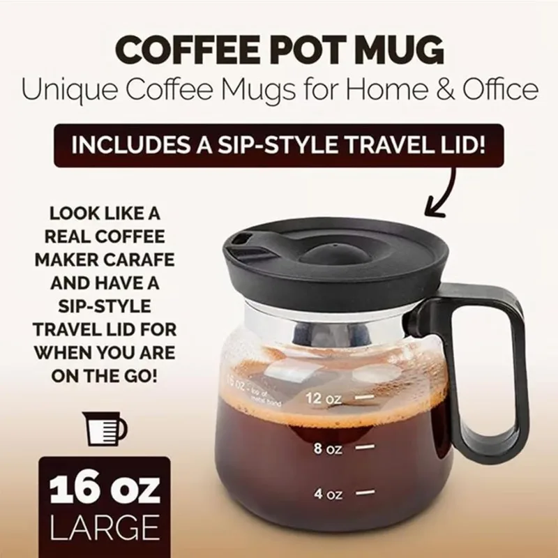 

1Pcs Borosilicate Glass Cup, Glass Coffee Cup, 16 Oz Coffee Pot Style Lidded Cup, Large Capacity Hot and Cold Beverage Cup