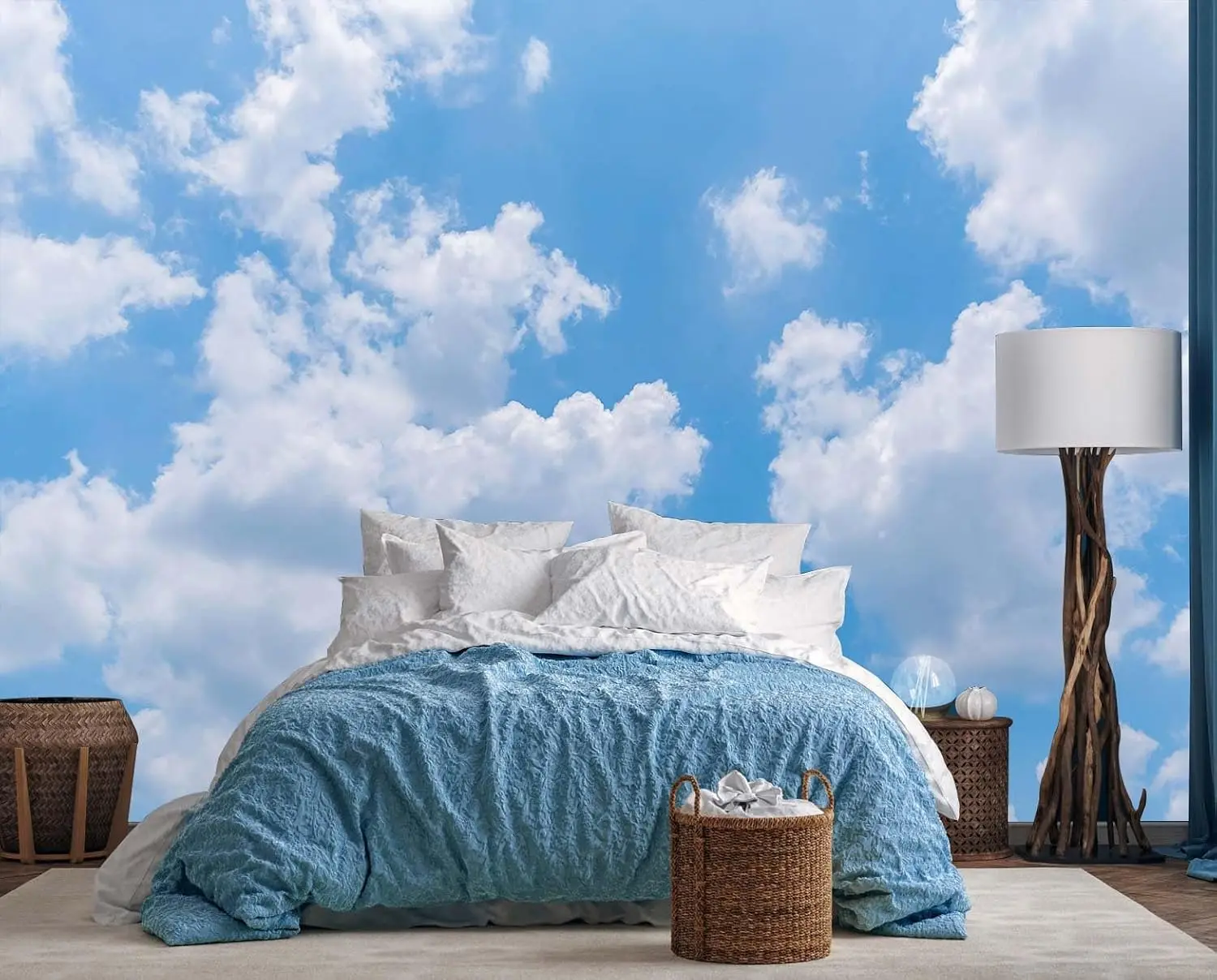 Tapiz de pared con diseño de nubes y cielo azul vibrante, decoración artística mural para dormitorio, sala de estar, decoración del hogar, póster abstracto en lienzo
