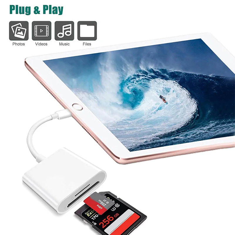 SD Card Reader for iPhone, High-Speed Dual Card Slot Memory Card Reader Portable SD/MicroSD Card Adapter for Trail Camera Viewer