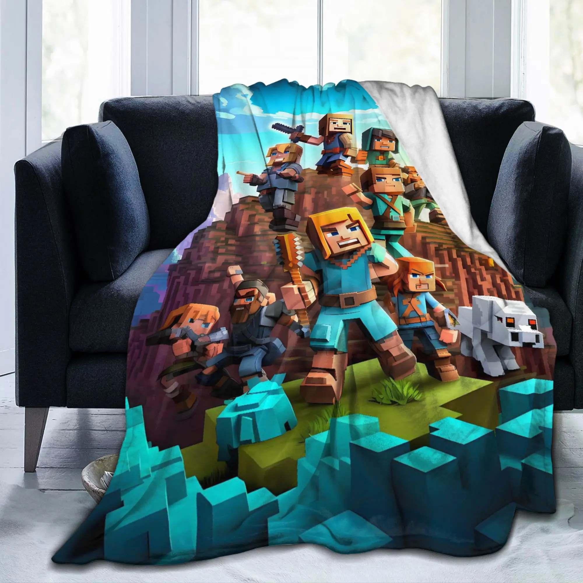 Game M-Minecrafts Flannel Blanket  Warm Throw Blanket for Outdoor Airplane Travel Comfortable Bedspread Sofa Bed Cover