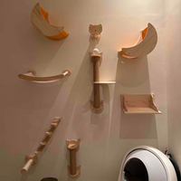 Wall Mounted Cat Bed Hammock and Climbing Shelves Wooden Furniture with Scratching Posts for Indoor Kitten Sleep and Play