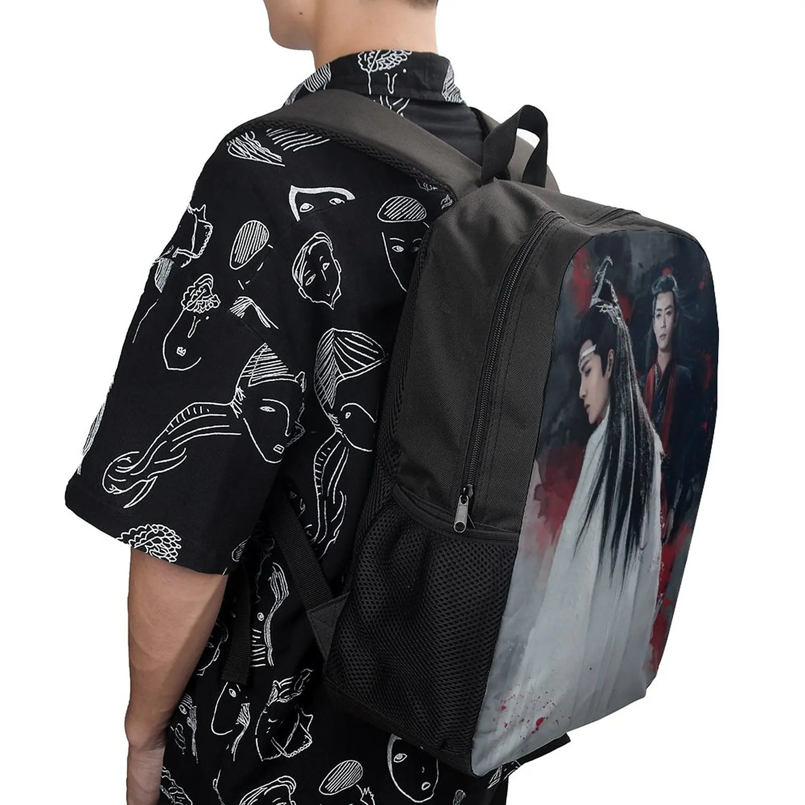 WangXian THE UNTAMEDS-Juego de mochila con estampado fotográfico, bolsa de almuerzo de 17 pulgadas, bolso para bolígrafos, actividades deportivas, campo seguro Vintage, 3 en 1