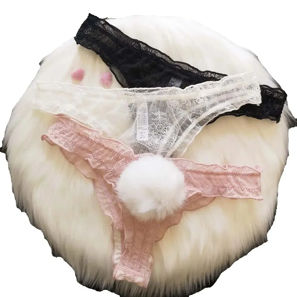 

Sexy Cute Rabbit Tail Thong Sexy Lace Panties Women's Breathable Hollow Seamless Underwear Thong Hot T Pants Sexy Underwear