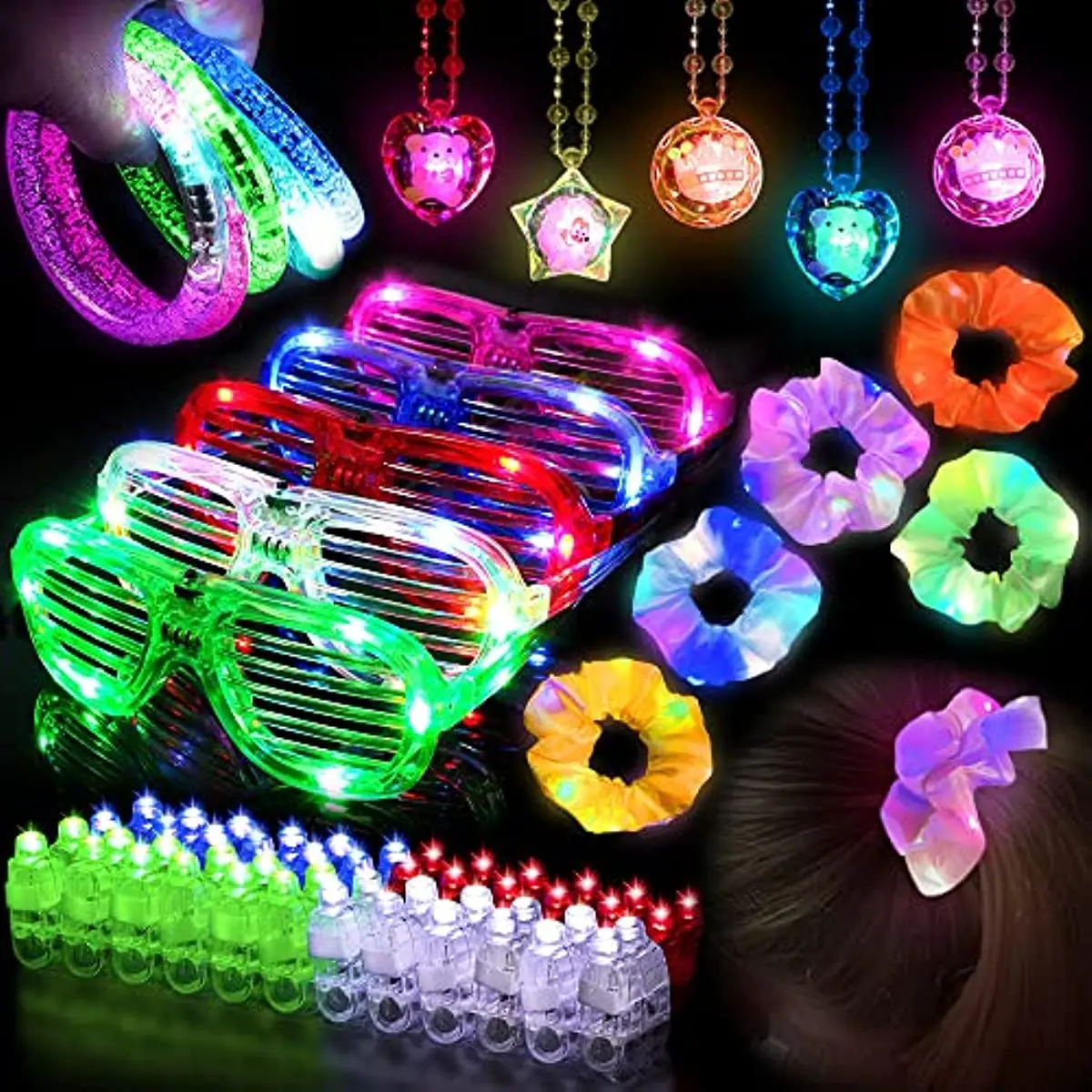 68pcs Neon Party Supplies Glowing Necklace Finger Light Glow Bracelets Light Up Glasses Glow In The Dark Wedding Birthday Party