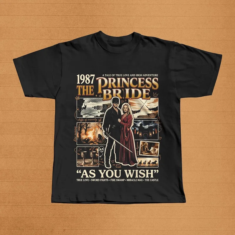The Princess Bride T-Shirt, Westley Buttercup As You Wish Graphic Tee, 80s Cult Classic Movie