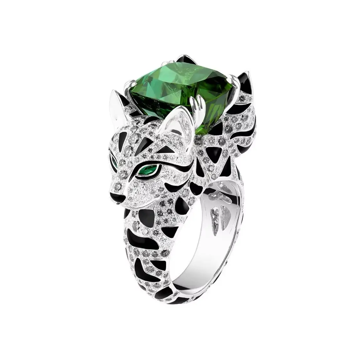 

Vintage Panther Leopard Artificial Emerald Ring Women's 925 Sterling Silver Enamel Statement Cocktail Fine Jewelry Banquet Gifts