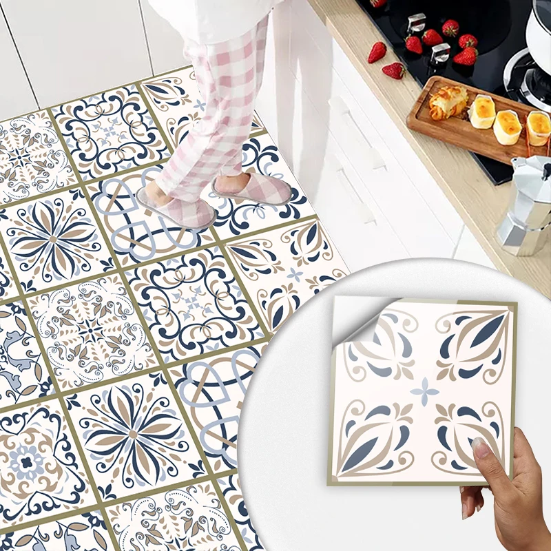 10pcs Kitchen Tile Wall Sticker Transfers Covers Wardrobe Bathroom Living Room Floor Art Mural Self-adhesive Waterpoof Wallpaper