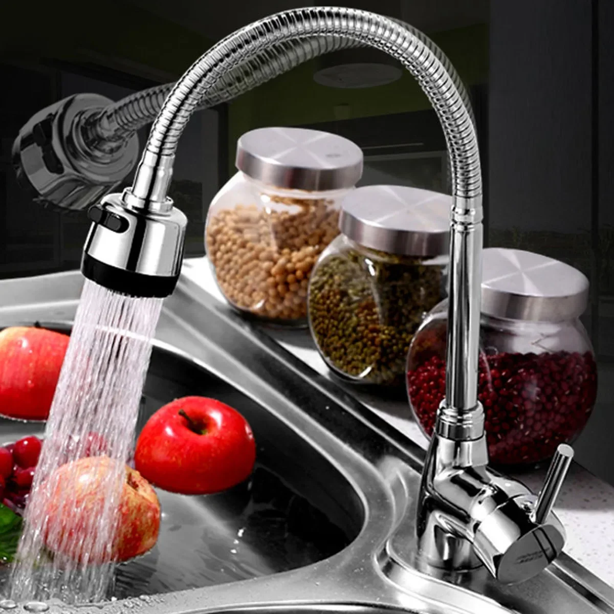 Kitchen 360Degree Rotatable Spout Single Handle Sink Basin Faucet Adjustable Solid Brass Pull Down Spray Mixer Tap Deck Mounted