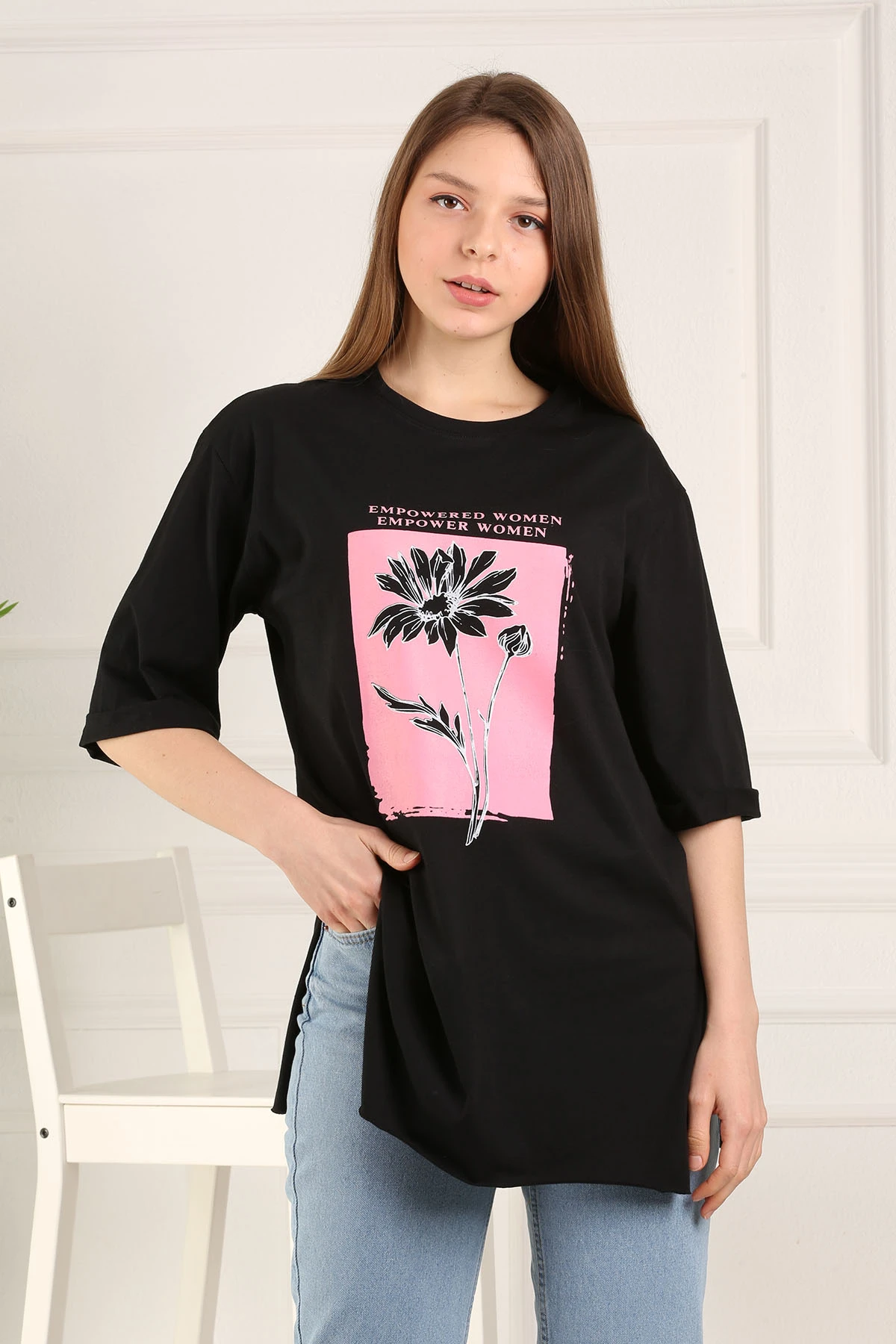 

Flower Printed Tshırt NY-Black