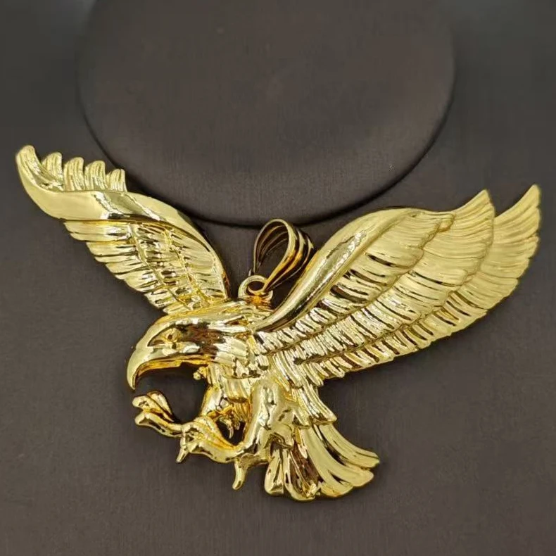 Statement Large 18K Gold Plated Eagle Pendant - Detailed Wing-Spread Design Hip Hop Necklace for Men Streetwear Gift