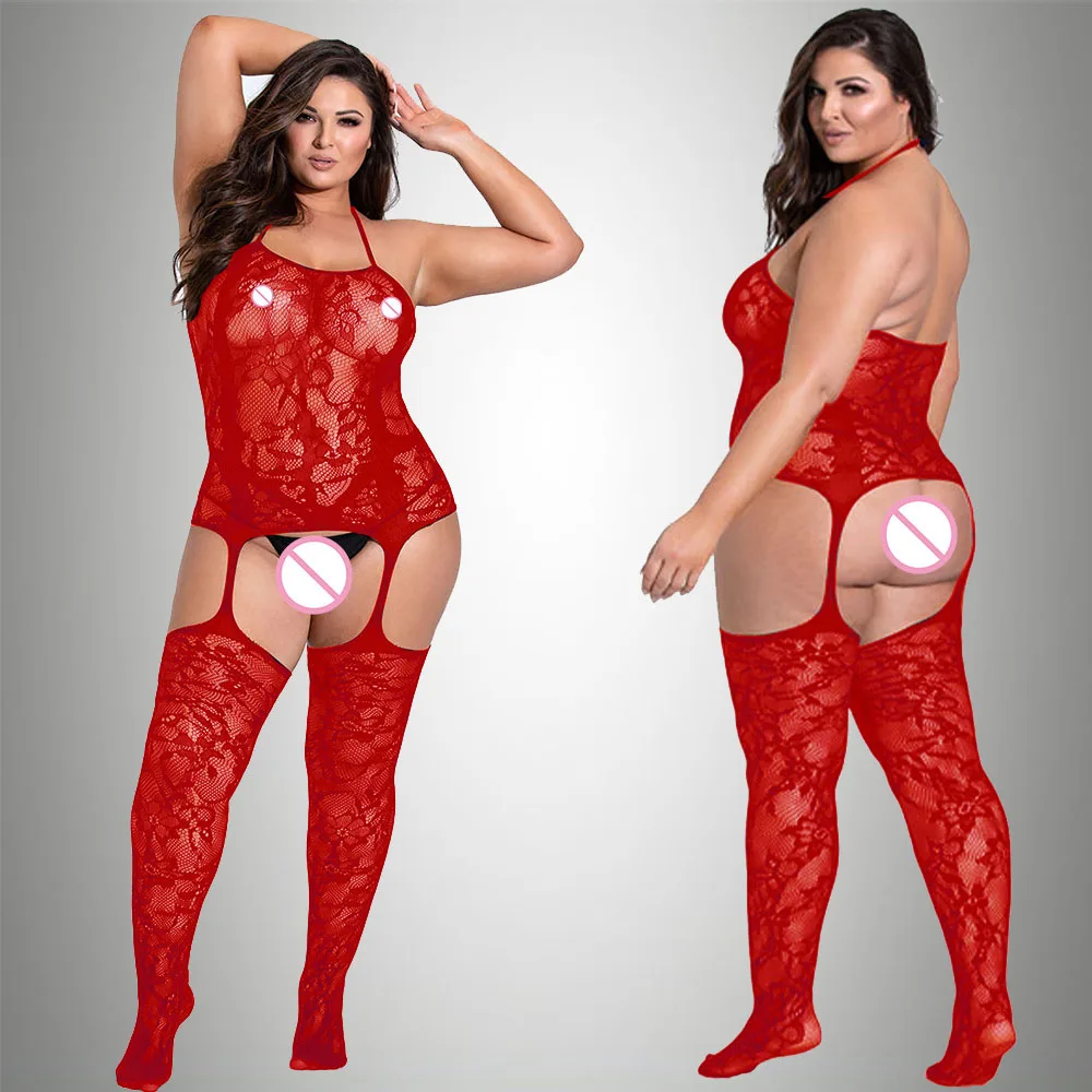 2024 New Plus Size Bodystocking Bodysuits For Women Sexy Fishnet Lingerie Babydoll Dress Porno Underwear Mesh Stockings For Sex