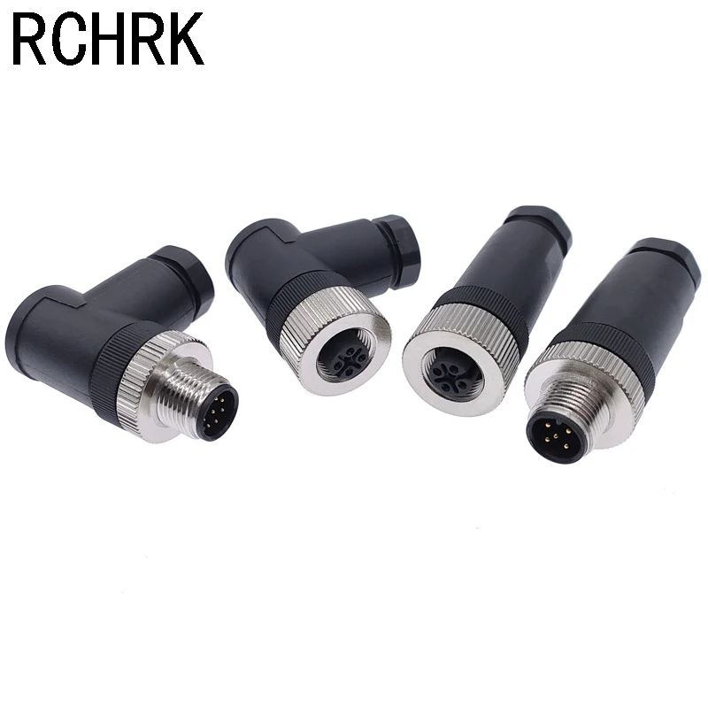 1Pc M12 Sensor connector waterproof straight angle male female screw threaded plug coupling 3 4 5 8 Pin