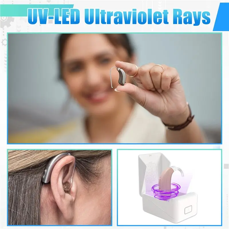 A73U Hearing Aid Care Accessories Electronic Sound Aids Dehumidifier Dryer Ultra Violet-LED Remove Sweat Moisture Drying Case
