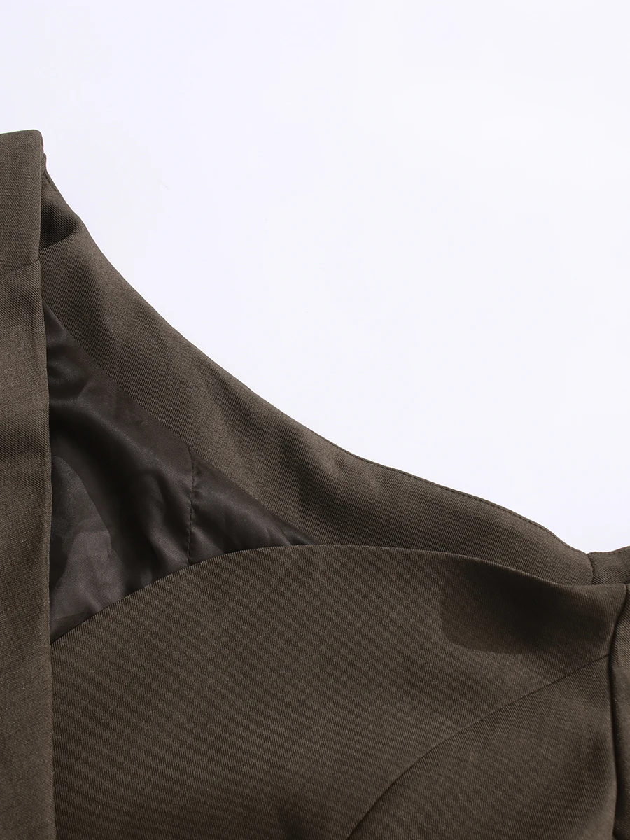 TWOTWINSTYLE Dopasowane, wyszczuplające kurtki damskie z przeszyciami, zapinane na guziki, modna kurtka z asymetrycznym kołnierzem, długie rękawy, nieregularny krój, nowość