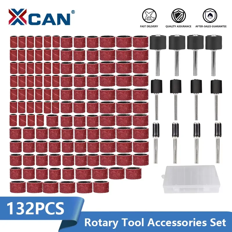 XCAN 132pcs Sanding Drum Kit 1/4 3/8 1/2 Inch Sanding Bands For Dremel Sleeves For Electric Mini Angle Grinder Sanding Mandrels