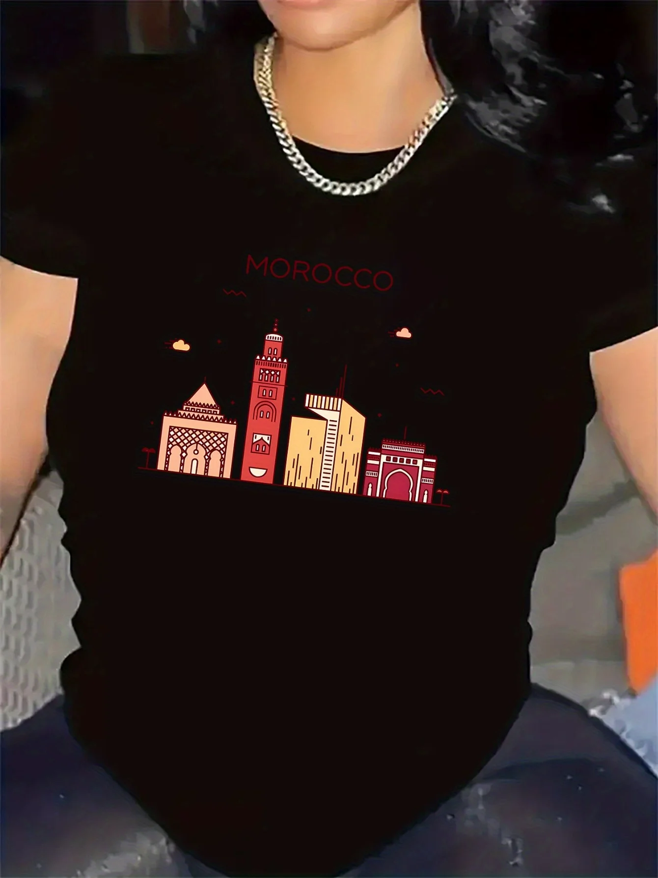 Morocco Skyline City Graphic T Shirt Women Summer Short Sleeve Travel Souvenir Casual Tee Tops Harajuku Fashion Tshirt