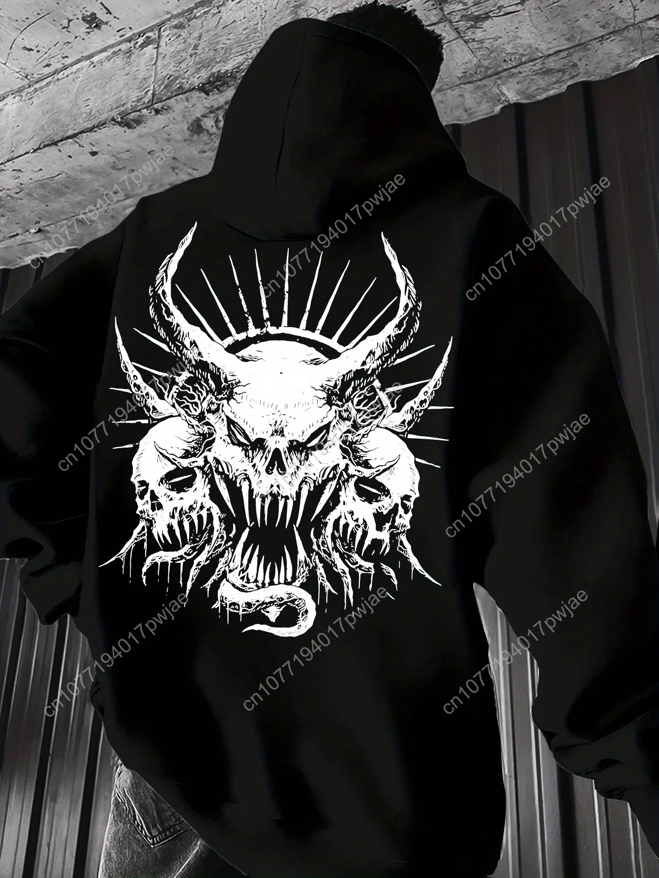 

Stylish Geometric Skull Print Hoodie - Soft Spring/Fall Knit Fabric, Regular Fit, Breathable Polyester Blend with Slight Stretch