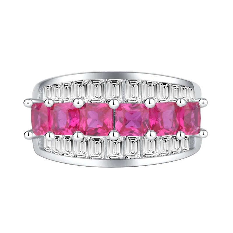 Jewelry S925 Silver Hot Selling Red Gemstone Full Diamond Inlaid Ring Closed Vintage Ring 4*4