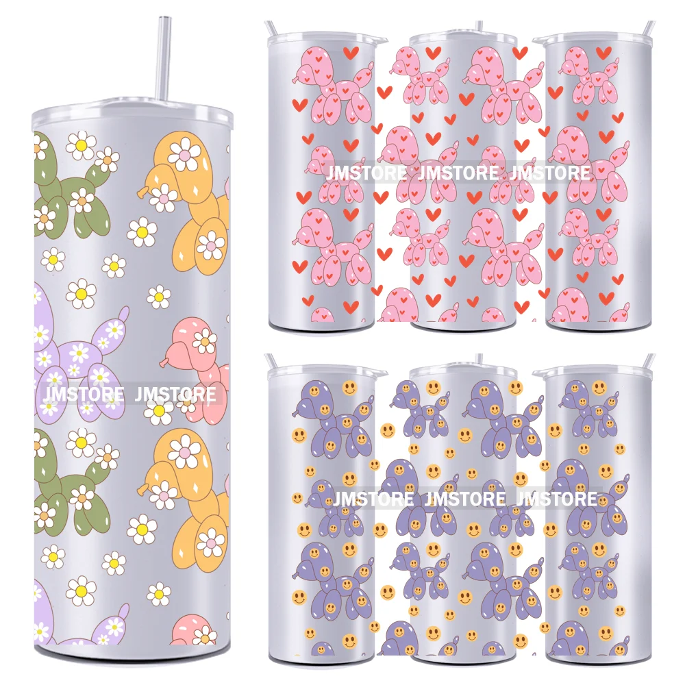 

Groovy Retro Balloon Dog Coquette Bow Flowers 20OZ UV DTF Wraps Transfer Stickers Custom Waterproof Logo For Straight Tumbler