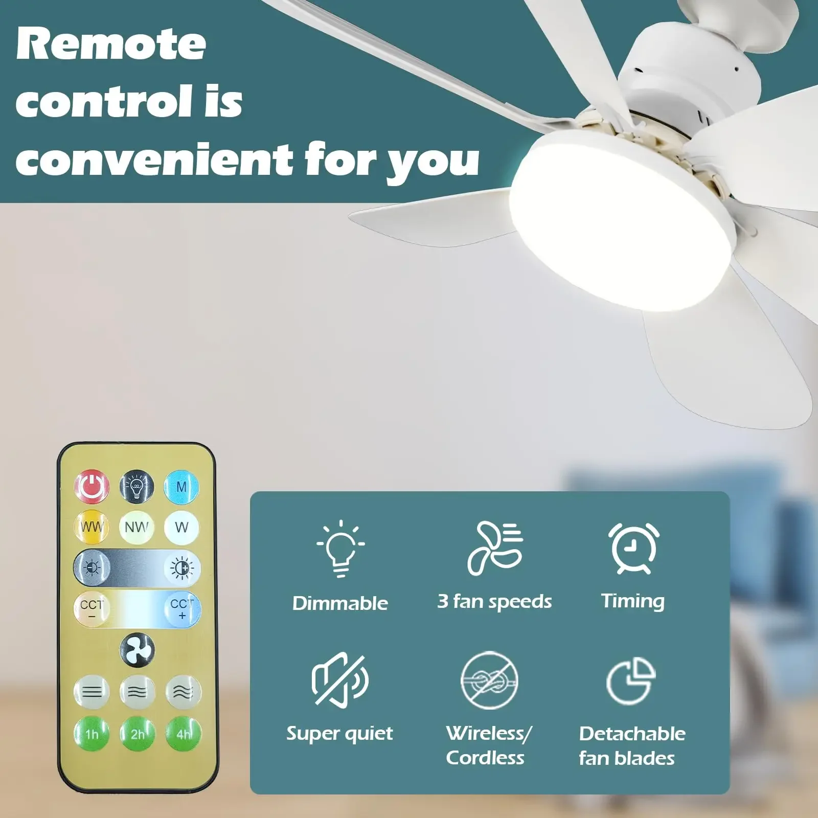 Imagem -03 - Ventilador de Teto Silencioso Inteligente com Luz Led Controle Remoto Quarto e Sala de Estar Base E27 20.5 Polegada 40w