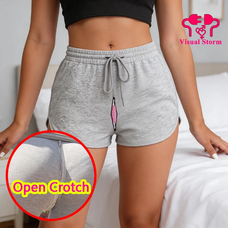 Women Open Crotch Yoga Pants Hidden Zippers Panties Shorts Crotchless Outdoor Running Trousers Shorts Sexy Couple Outdoor Sex