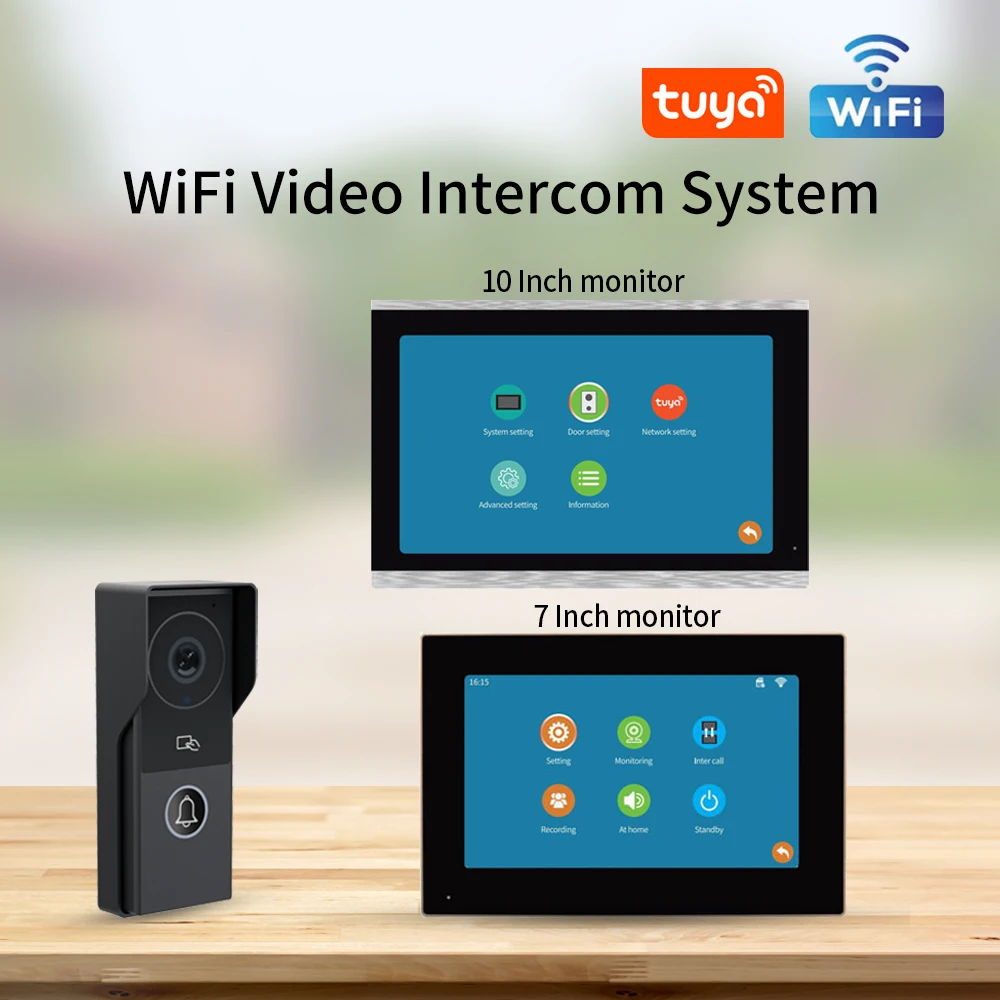 Bel pintu 7/10 P interkom Video 1080 inci, bel pintu inci untuk apartemen 2-Monitor Kit rumah Wifi pintu telepon keamanan sistem rumah Buka kunci kartu geser