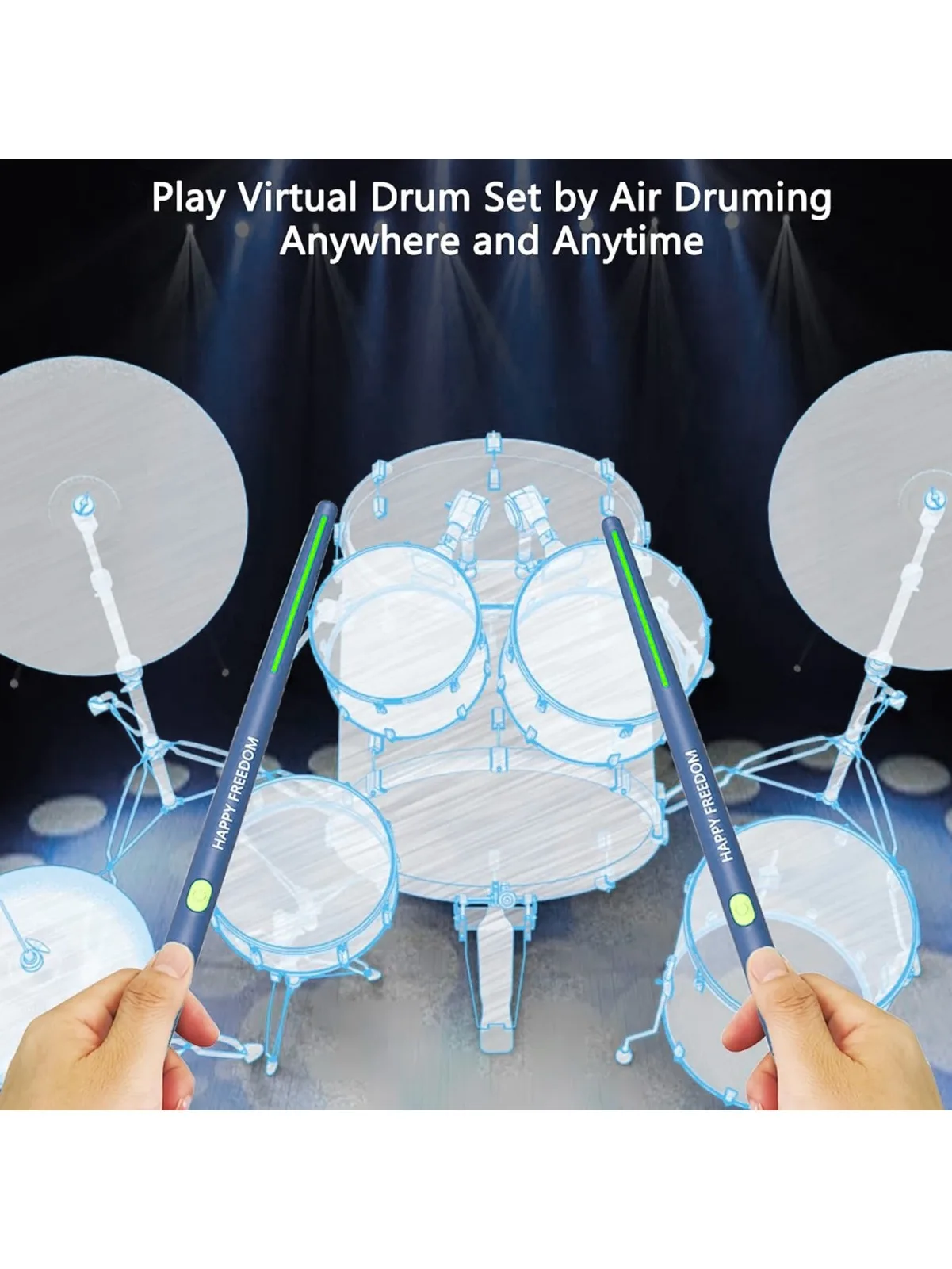 Ensemble de batterie à Air électrique, détection de mouvement 3D, Kit de batterie virtuelle RGB Portable avec baguettes, 8 sons, Bluetooth pour adultes et enfants