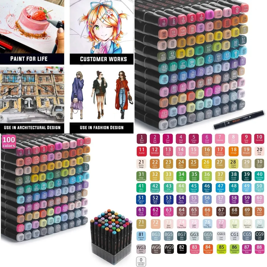

100 Colors Alcohol Markers Dual Tips Permanent Art Marker Pen for Adult Alcohol-Based Highlighter Pens Sketch Arts Set for Colo