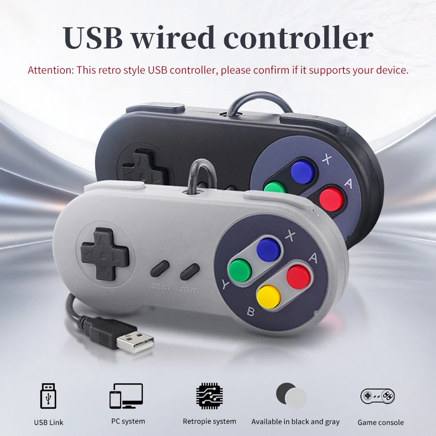 Controle USB SNES de alta sensibilidade, gamepad retrô plug-and-play, compatível com Raspberry Pi e PC Windows