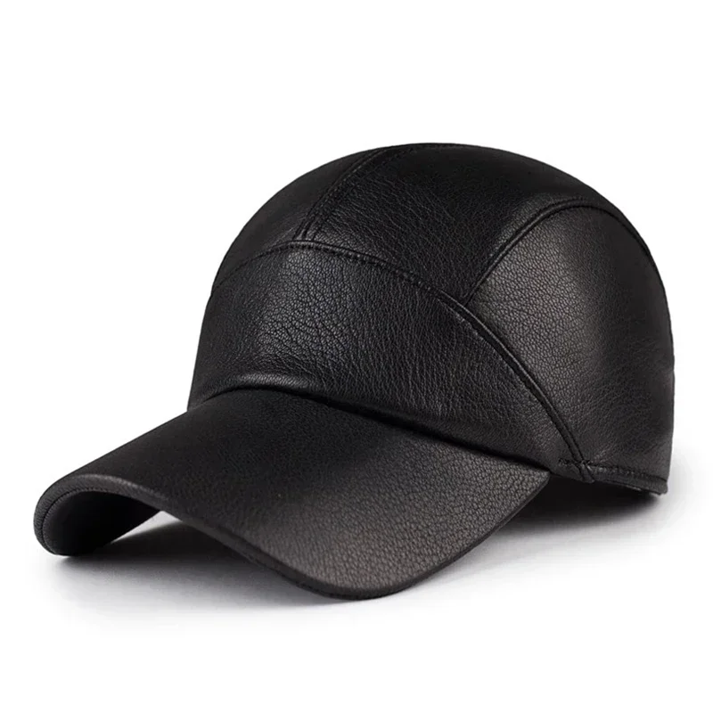 2024 New Women/Men Real Leather Black Baseball Caps Sheepskin Casual Men Youth Duck Tongue Warm Hats Hip