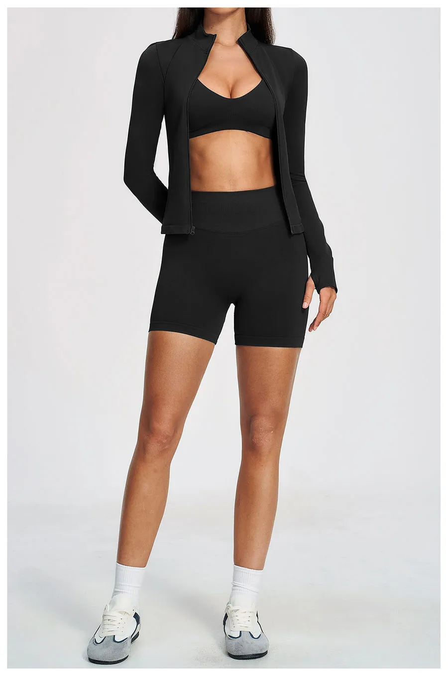 Nahtloses Yoga-Set 3-teilig, Sportbekleidung für Damen, Langarm-Trainingsanzug, Fitness-Set, Sport-BH, Leggings, Sportanzug – Detail 26