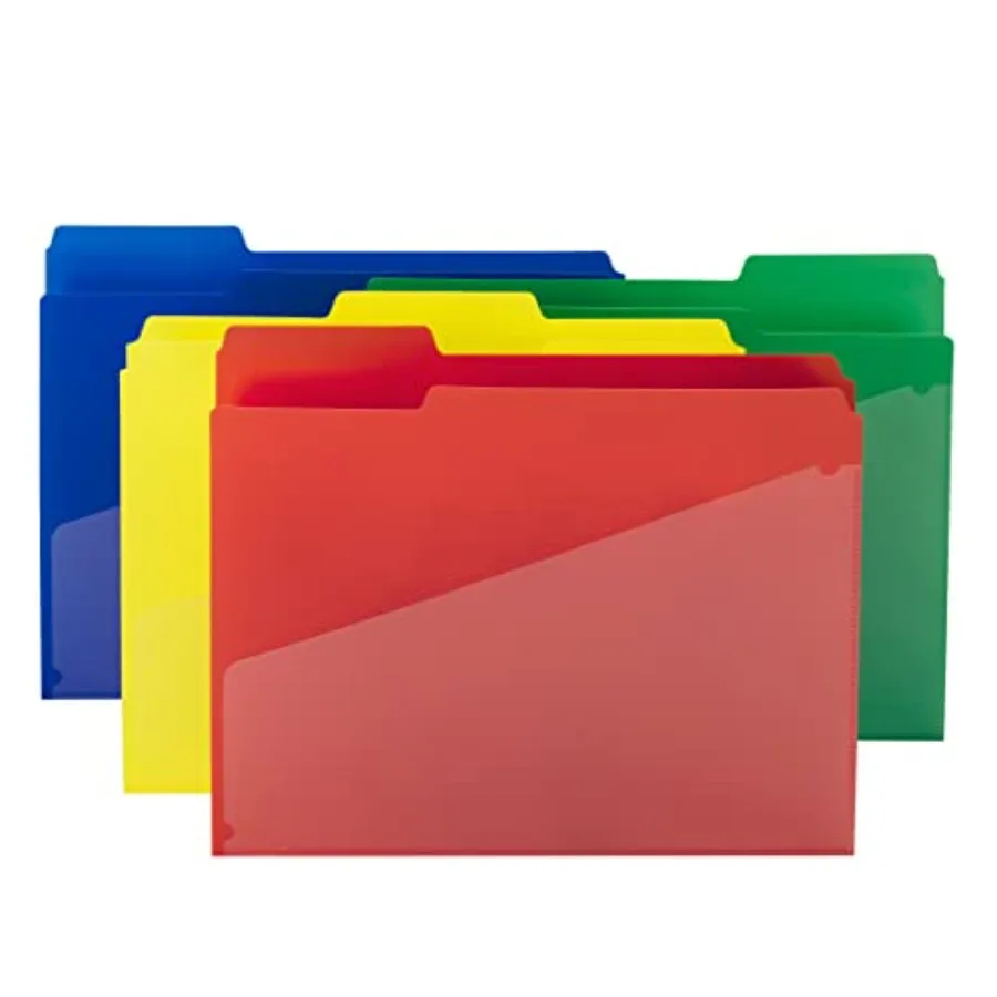 

Poly File Folders with Pockets, Folders for Documents, 1/3-Cut Tabs, File Folders Letter Size, Office Supplies, School Supplies