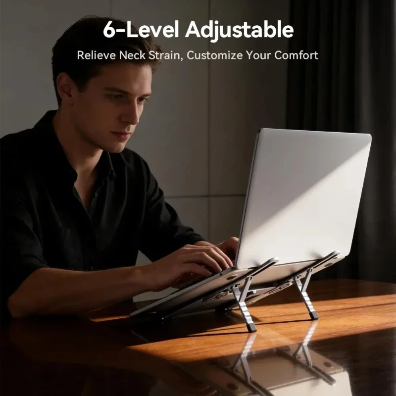 Aluminum Alloy Portable Laptop Stand Foldable 6 Level Adjustable Ergonomic Riser Holder for Desk Fits 10 to 17inch Laptops