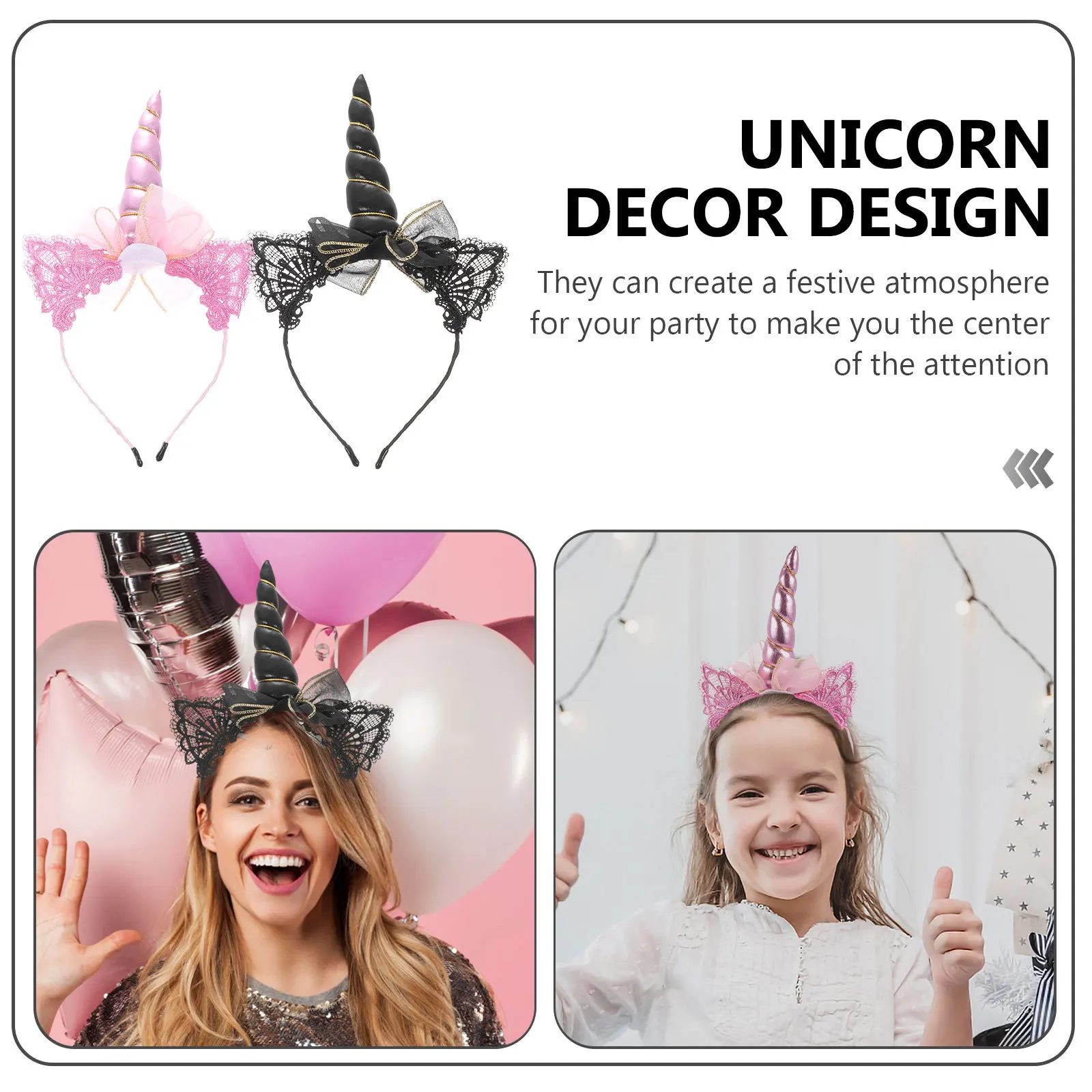 

2Pcs Unicorn Hair Hoops Headdress Cute Party Headband Creative Hair Decor Costume Party Headdress Hairband