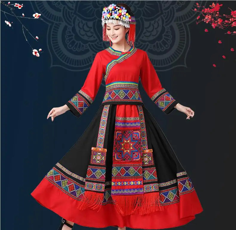 Chinese Minority Performance Costumes Dong Nationality Dance Dress Women Folk Hmongb