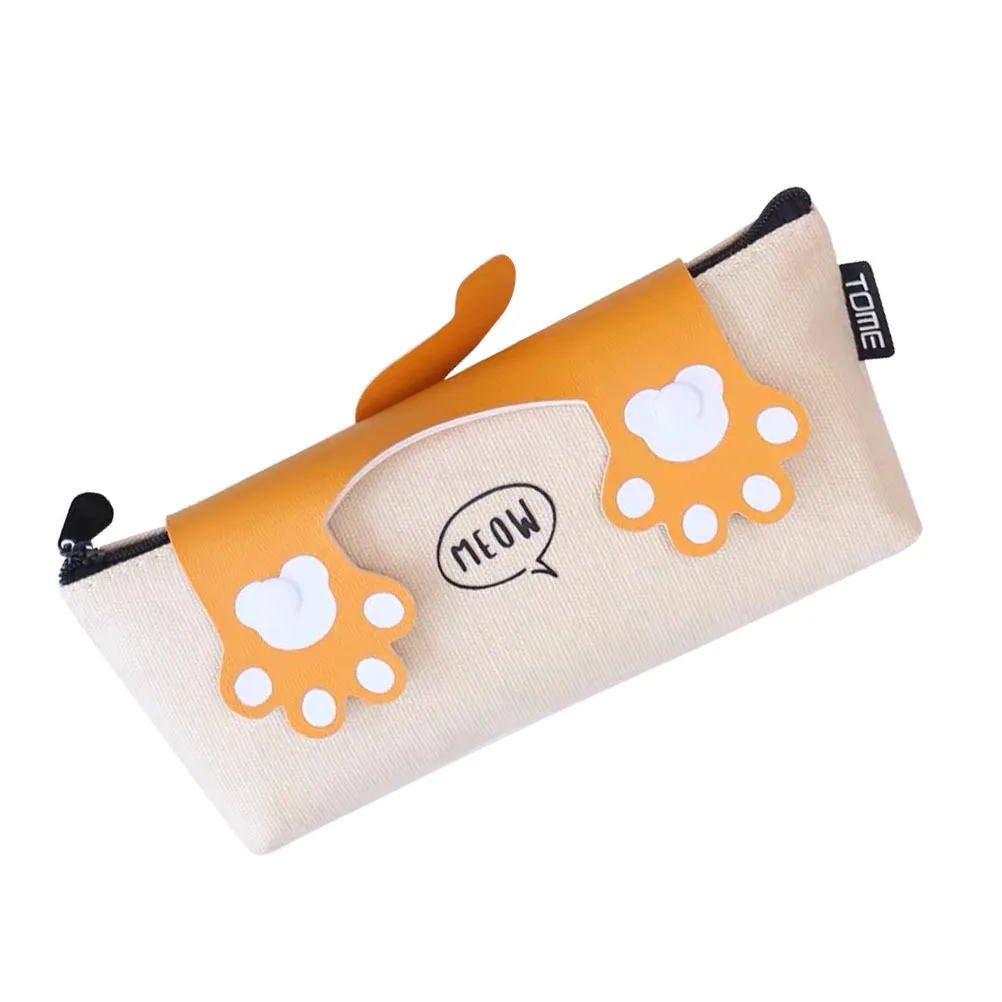 

Cat Canvas Pen Bag Cartoon Style Portable Pencil Pouch Zipper Stationery Storage for Students Cartoon Canvas Pen Bag