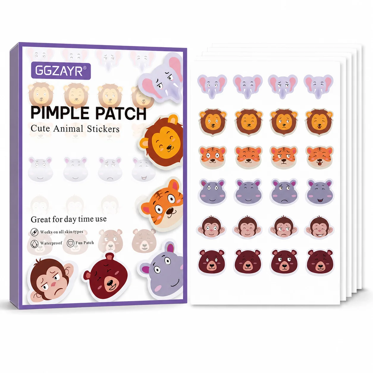 120pcs Cute Animal Hydrocolloid Pimple Patches Waterproof Face Blemish Spot Stickers Cartoon Acne Patch for Daily Skin Care