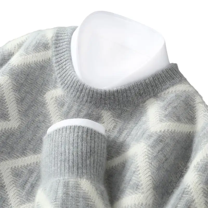 الخريف الشتاء الرجال رداء علوي من الصوف البلوز فضفاض الجولة الرقبة كتلة اللون سميكة سترة الأعمال عادية محبوك الصوف قاعدة قميص #5