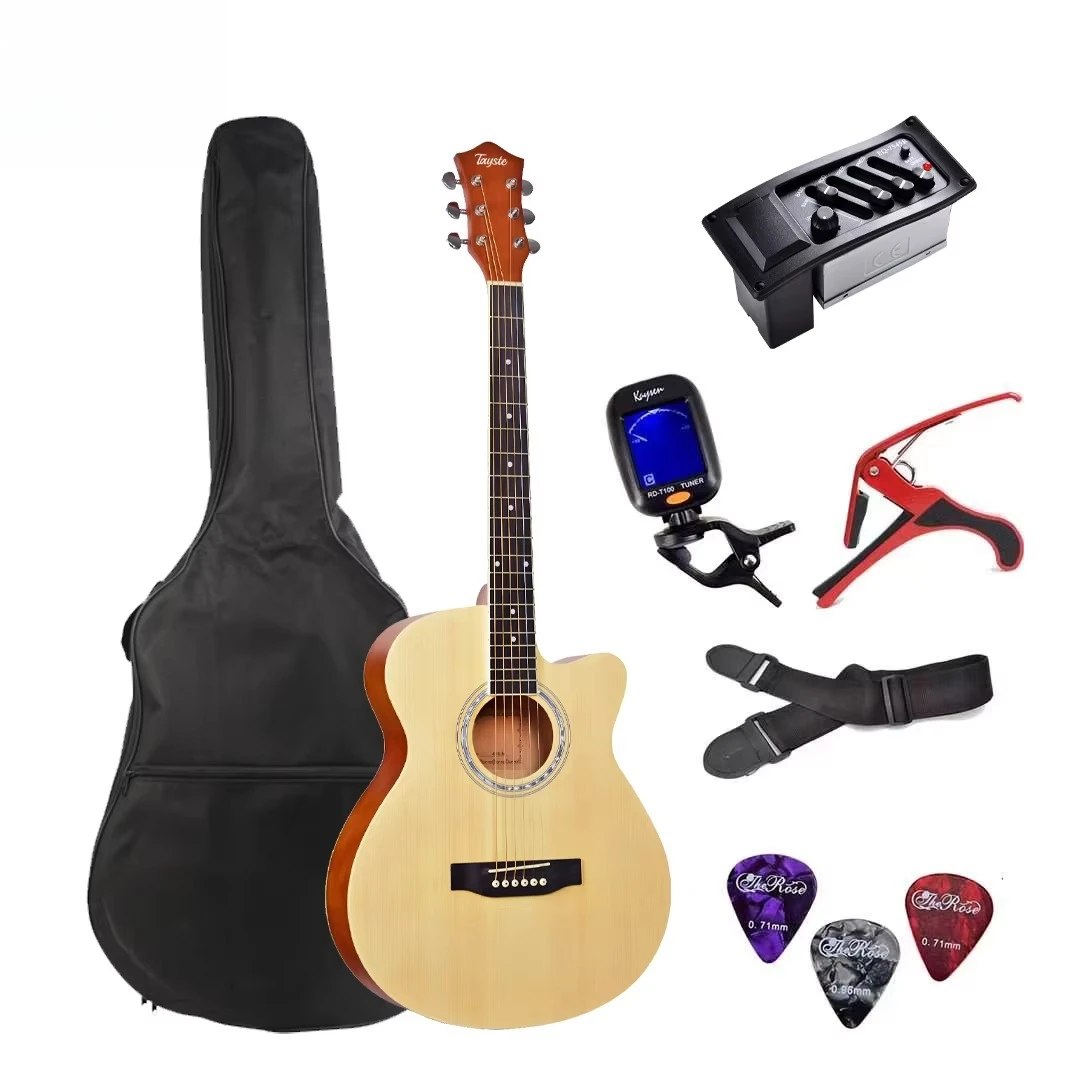 

40 Inch Natural Sunset Black Color Beginner Acoustic Guitar with Bag Strap Capo Tuner Accessories Kit